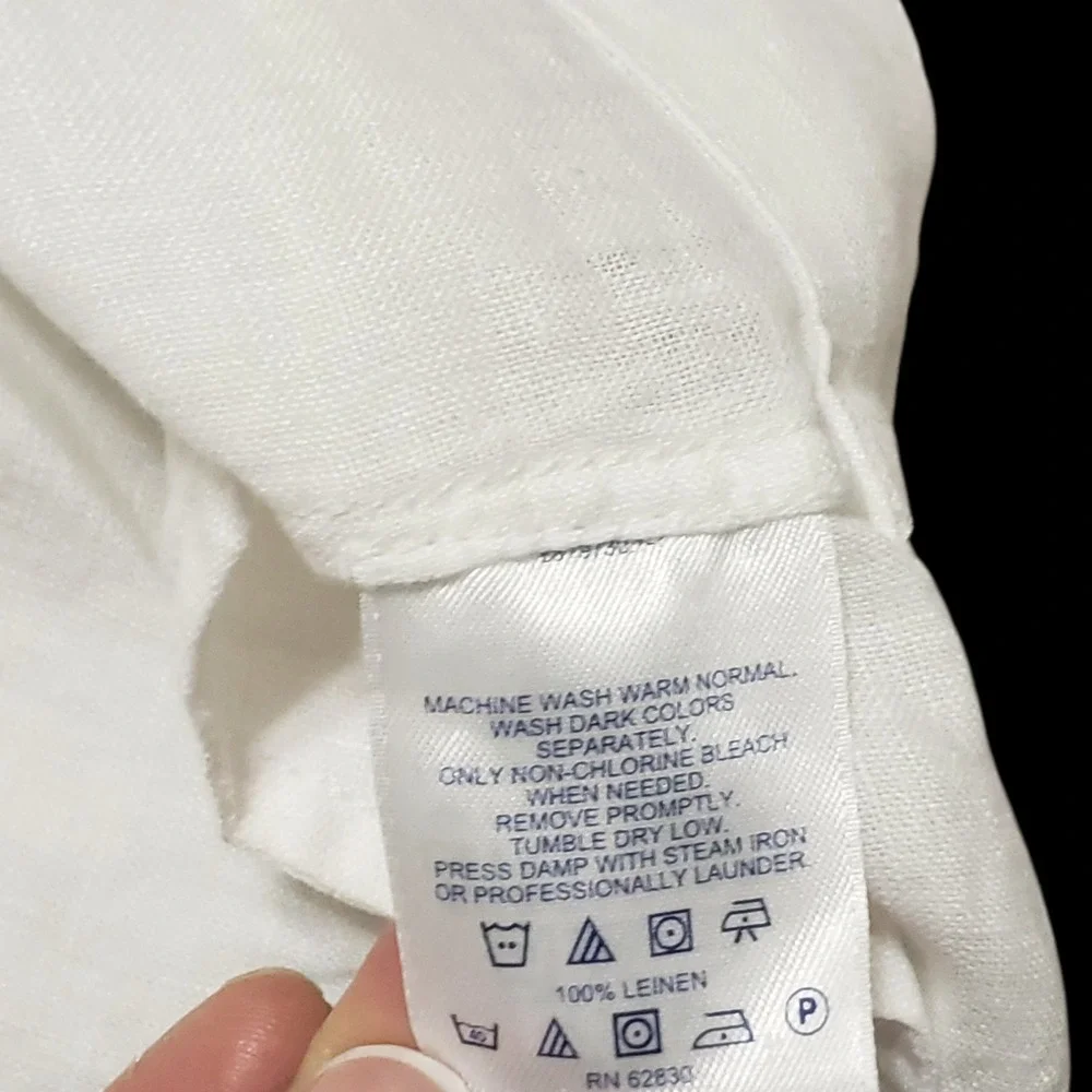 Lands End White 100% Linen V-Neck Tunic Coverup Top Womens Large 14-16 - Picture 7 of 11